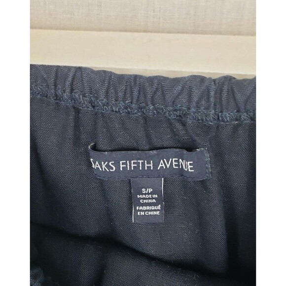 Saks Fifth Avenue Tunic Top Navy Blue S Off Shoulder 100% Linen Ruffle Boho Chic - Picture 3 of 7